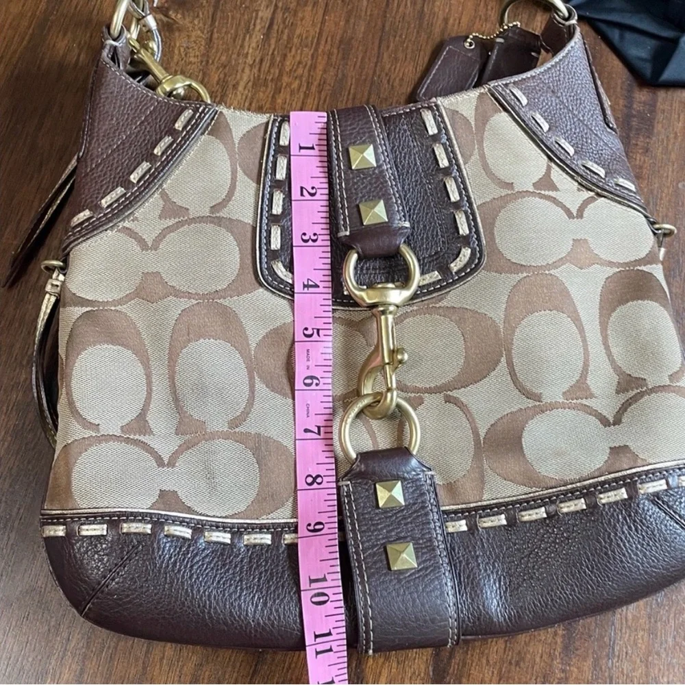Coach Hampton Signature Canvas Hobo in Brown and Tan with Gold Hardware